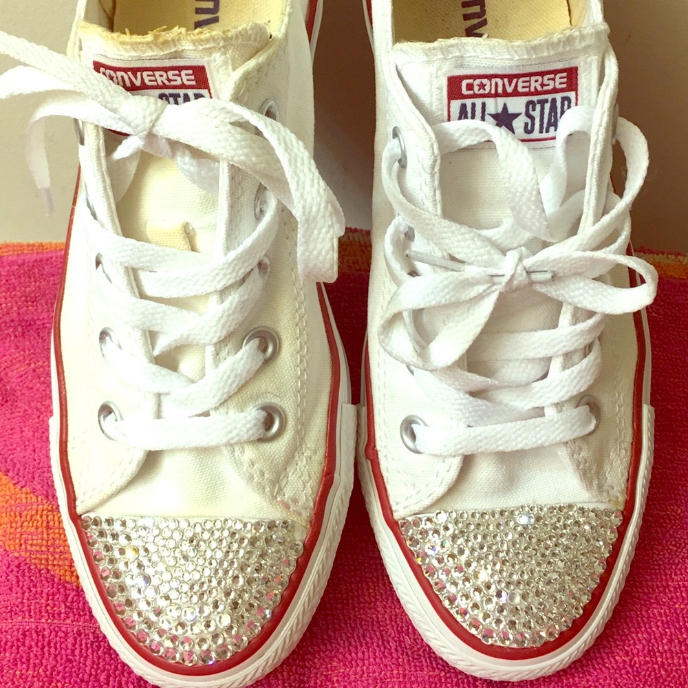 White ‘Blinged’ out Low Top Converse Sneakers